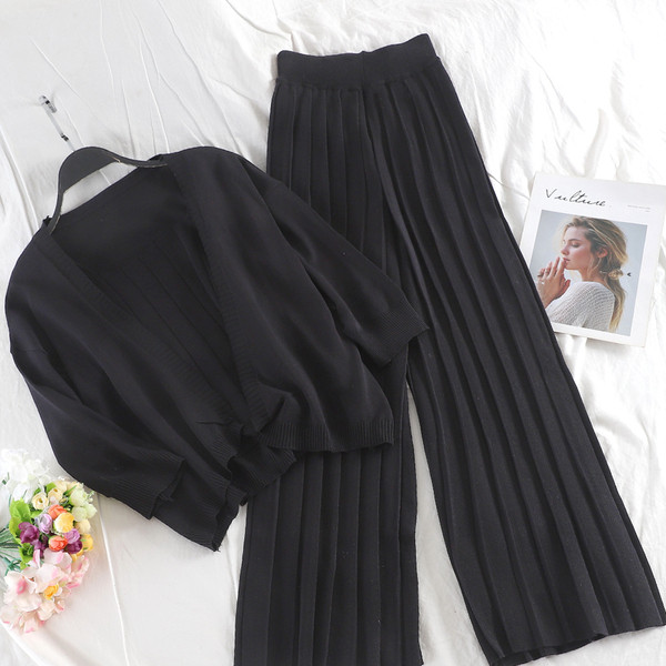 Stílusos női szett három részből, fekete, kék és bézs színben