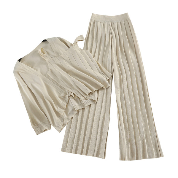 Stílusos női szett három részből, fekete, kék és bézs színben