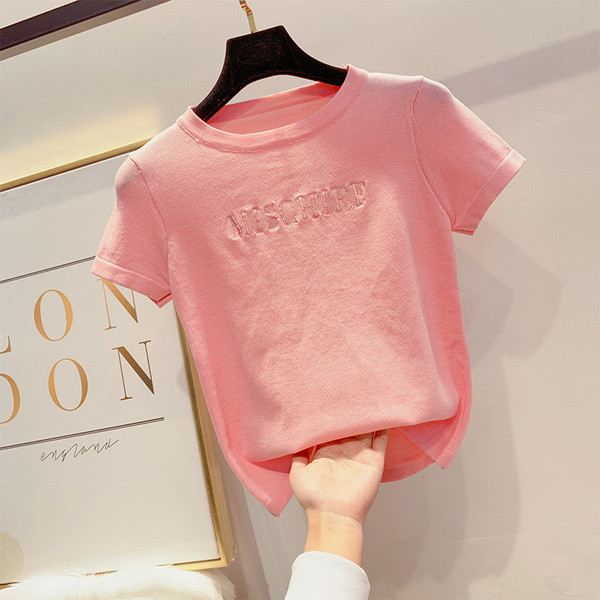 Női alkalmi póló rózsaszín felirattal