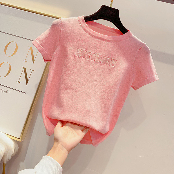 Női alkalmi póló rózsaszín felirattal