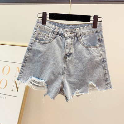 Къси дамски дънки с надпис и висока талия