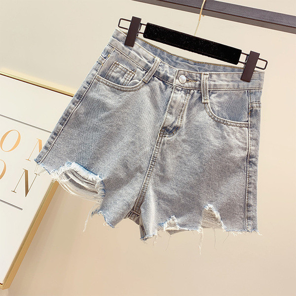 Къси дамски дънки с надпис и висока талия