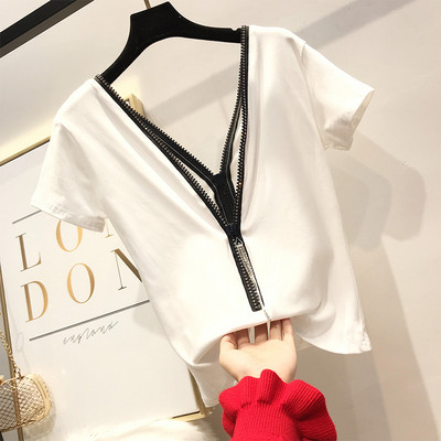 Stílusos női cipzáras póló fehér és fekete színben