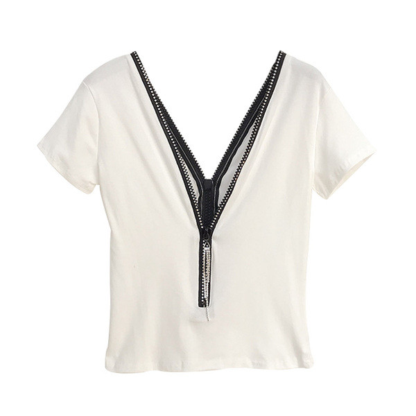 Stílusos női cipzáras póló fehér és fekete színben