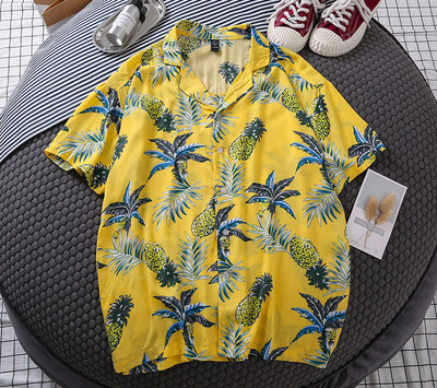 Modern férfi ing rövid ujjú kék és sárga színben