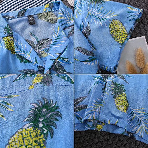 Modern férfi ing rövid ujjú kék és sárga színben