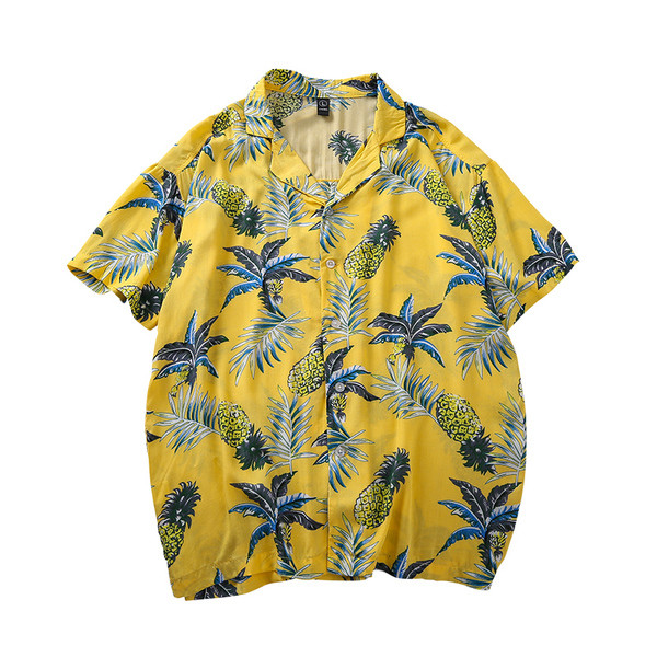 Modern férfi ing rövid ujjú kék és sárga színben