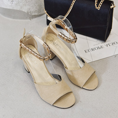 Stílusos női szandál fém díszítéssel és vastag sarokkal, három színben