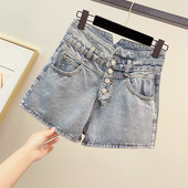 Modern női rövid farmernadrág magas derékkal és gombokkal