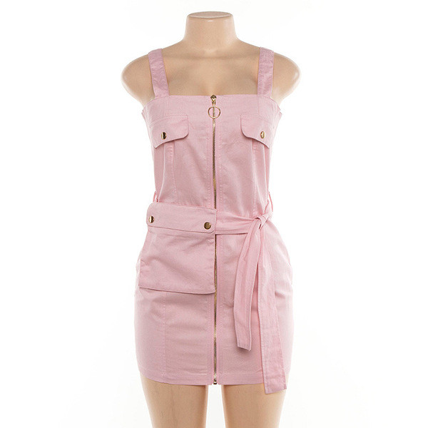 Rochie moderna de dama cu fermoar in culoarea roz