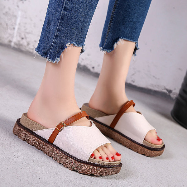 Eko bőrből készült alkalmi női papucs fekete, fehér és bézs színben