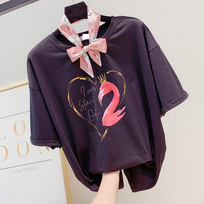 Tricou dama model nou cu aplicatie si element panglica in mai multe culori