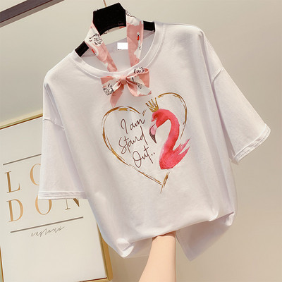 Tricou dama model nou cu aplicatie si element panglica in mai multe culori