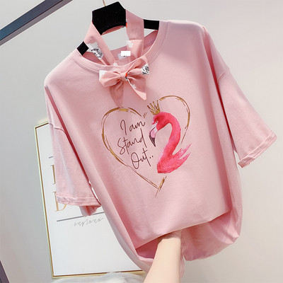 Tricou dama model nou cu aplicatie si element panglica in mai multe culori