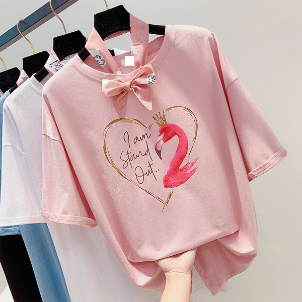 Tricou dama model nou cu aplicatie si element panglica in mai multe culori