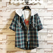 Modern férfi ing rövid ujjal és kapucnival - három színben