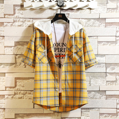 Modern férfi ing rövid ujjal és kapucnival - három színben