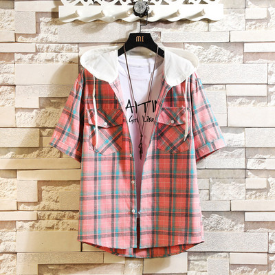 Modern férfi ing rövid ujjal és kapucnival - három színben