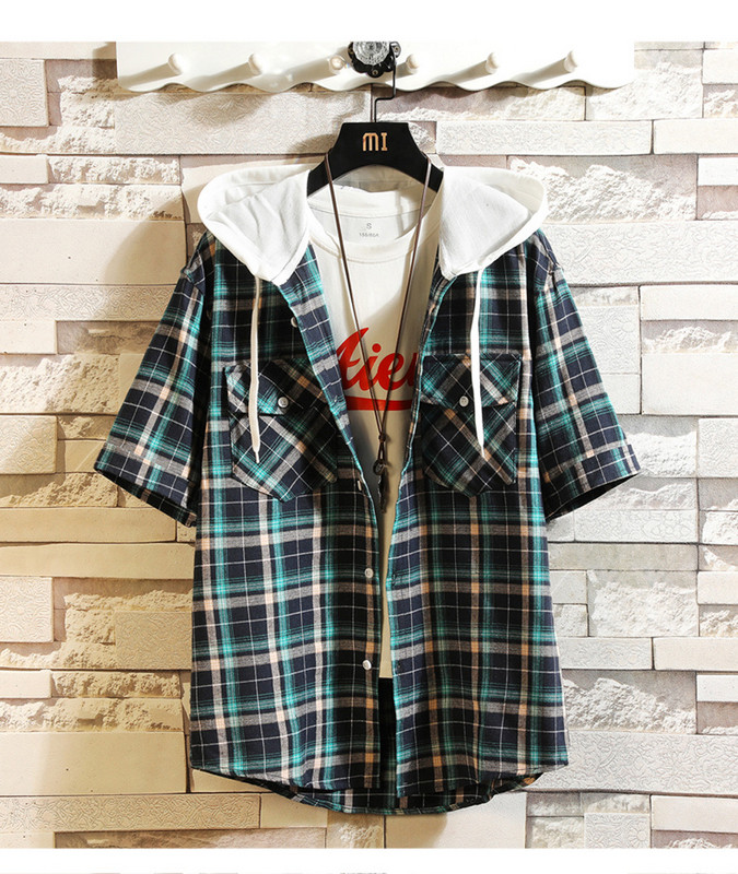 Modern férfi ing rövid ujjal és kapucnival - három színben