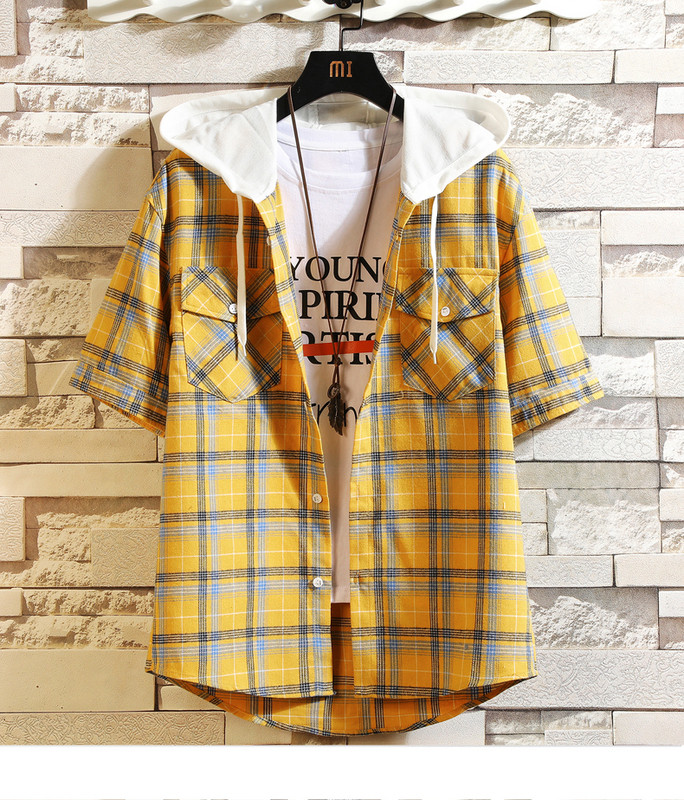 Modern férfi ing rövid ujjal és kapucnival - három színben