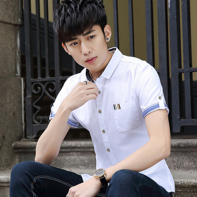 Cămașă elegantă pentru bărbați, cu mâneci scurte și un buzunar în patru culori