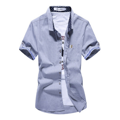Мъжка стилна риза с къс ръкав и джоб-четири цвята