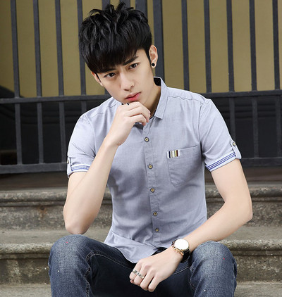 Cămașă elegantă pentru bărbați, cu mâneci scurte și un buzunar în patru culori