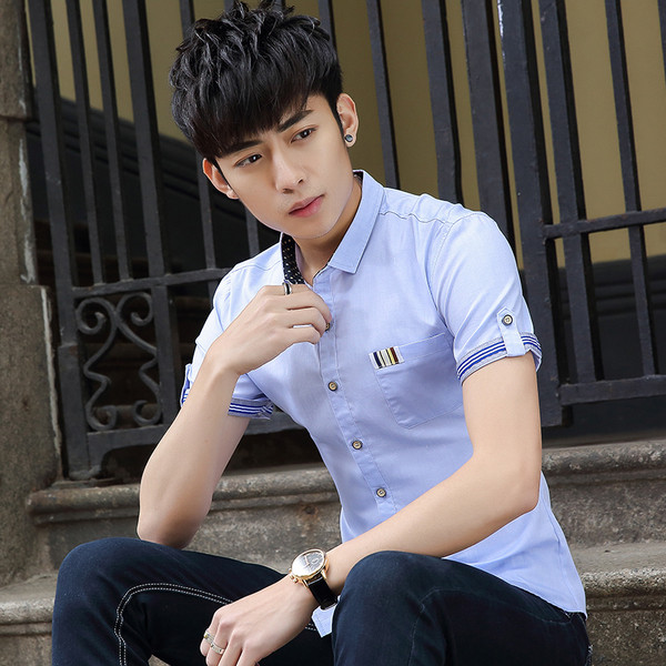 Cămașă elegantă pentru bărbați, cu mâneci scurte și un buzunar în patru culori