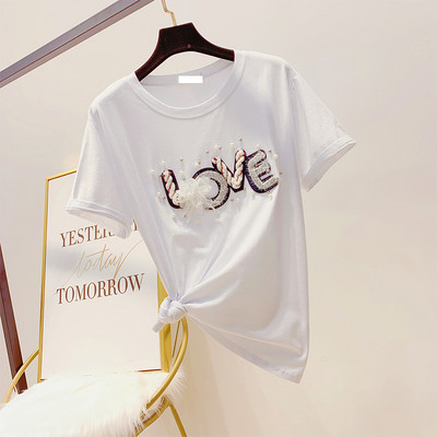 Női póló felirattal és 3D elemmel