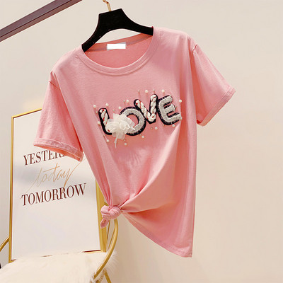 Női póló felirattal és 3D elemmel