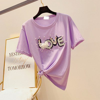 Női póló felirattal és 3D elemmel