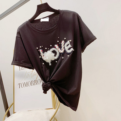 Női póló felirattal és 3D elemmel