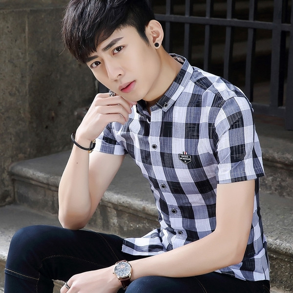 Férfi kockás ing két színben emblémával