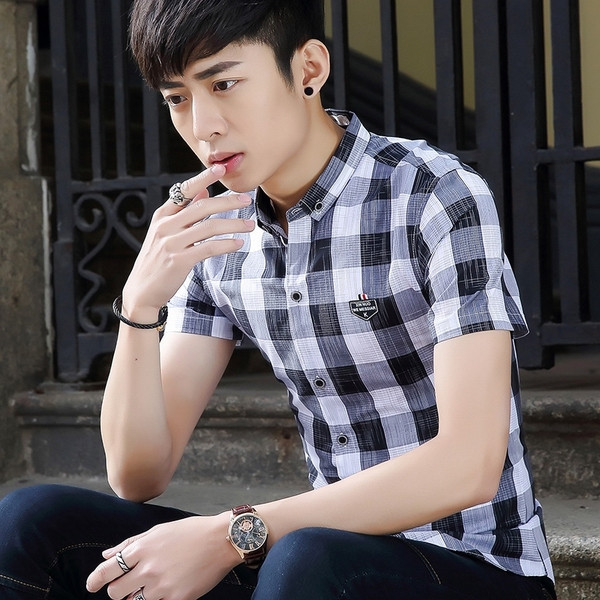 Férfi kockás ing két színben emblémával