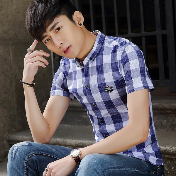 Férfi kockás ing két színben emblémával