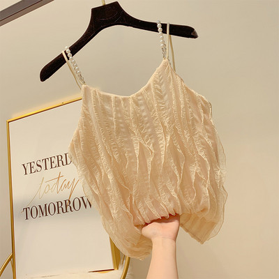 Maieu elegant de damă, cu decor de perle în trei culori