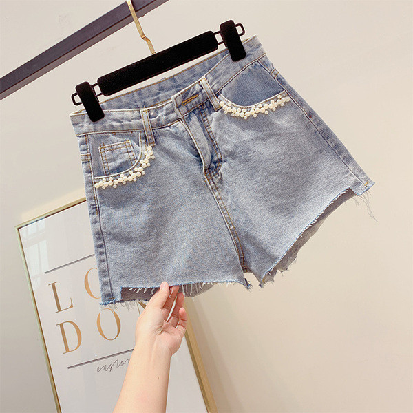 Női farmer rövidnadrág gyöngyökkel