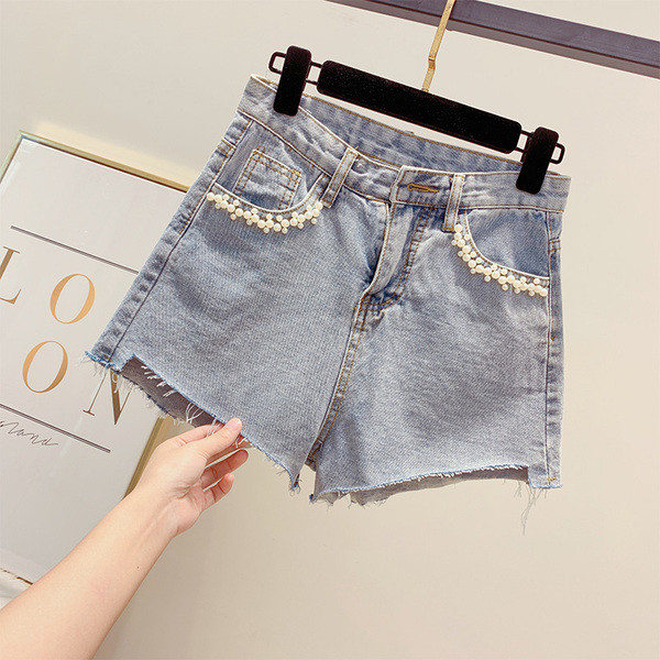 Női farmer rövidnadrág gyöngyökkel