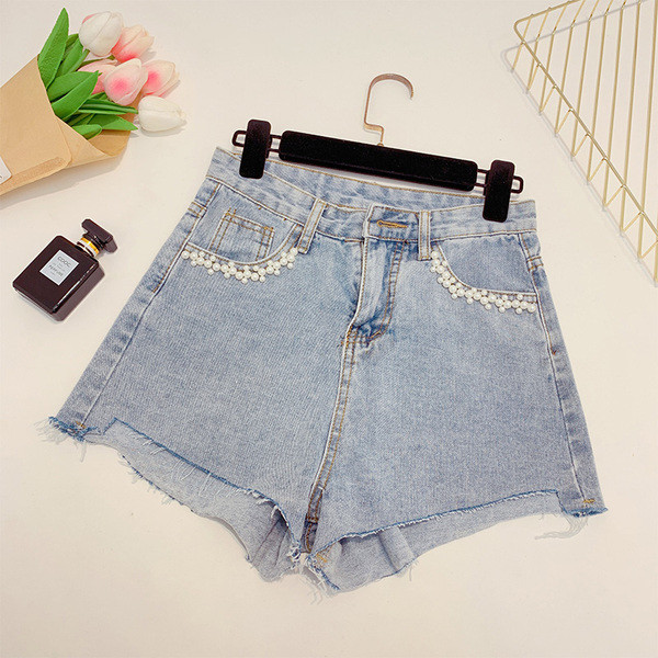 Női farmer rövidnadrág gyöngyökkel