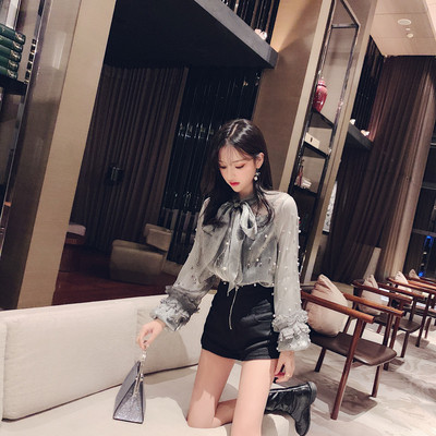 Дамска стилна риза с широки ръкави и панделка в няколко цвята 