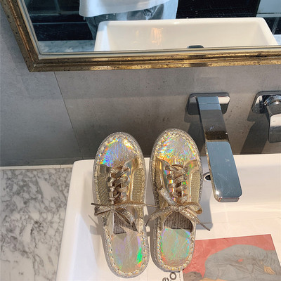 Modern női papucs fűzős arany és ezüst színben