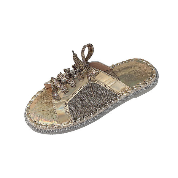 Modern női papucs fűzős arany és ezüst színben