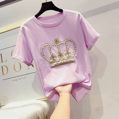 Elegáns, több színben gyöngyökkel díszített női póló