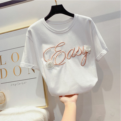 Дамска тениска с надпис и 3D елемент цветя