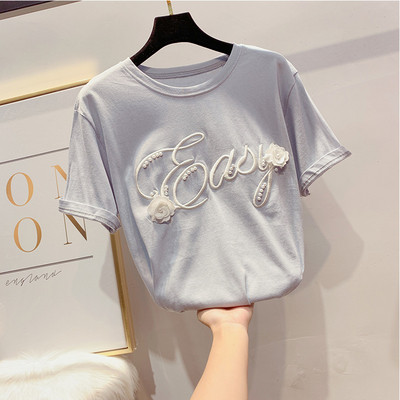 Дамска тениска с надпис и 3D елемент цветя