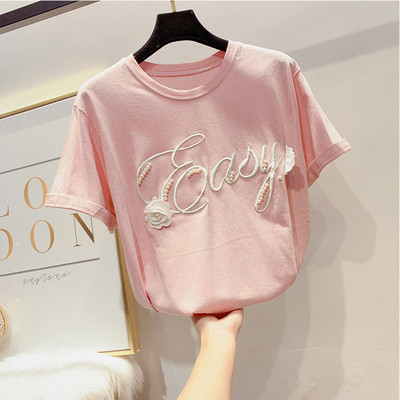 Дамска тениска с надпис и 3D елемент цветя