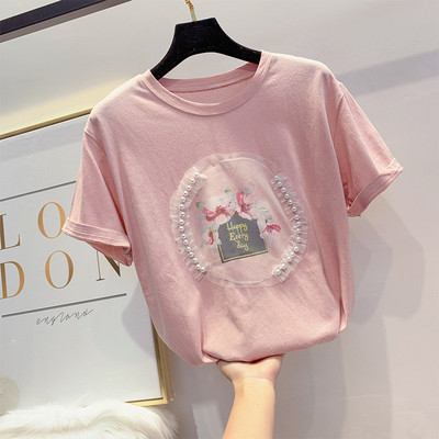 Gyönggyel díszített, alkalmi női póló