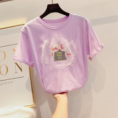 Gyönggyel díszített, alkalmi női póló