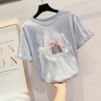 Gyönggyel díszített, alkalmi női póló