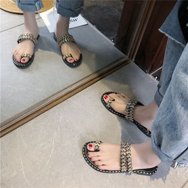 Stílusos női papucs fekete, zöld és bézs színben